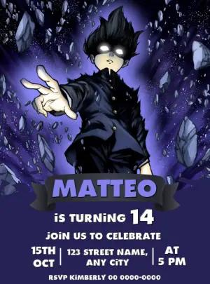 Anime Psychic Power Birthday Invitation Editable Template