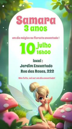 Convite de Aniversário Sininho na Floresta Editável Online