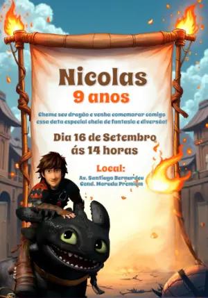 Convite Aniversário Como Treinar Seu Dragão para Editar