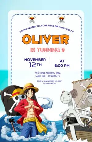 One Piece Anime Birthday Party Invite - Editable Template