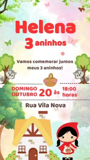 Convite de Aniversário Chapeuzinho Vermelho Fofo para Editar