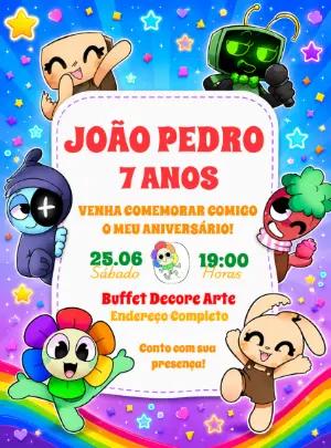 Convite de Aniversário Dandy's World Colorido para Editar