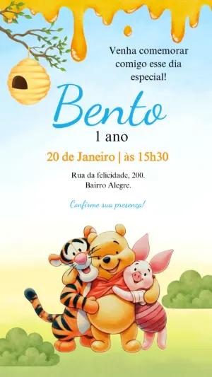 Convite Animado de Aniversário Ursinho Pooh Aquarela
