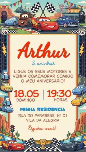 Convite de Aniversário Carros Disney: Modelo Editável Infantil