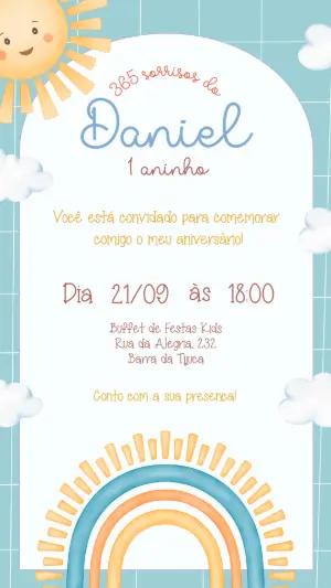 Convite de Aniversário Infantil Sol e Arco-Íris Editável