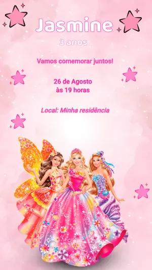 Convite de Aniversário Infantil Barbie Fadas Rosa Editável
