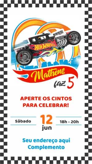 Convite de Aniversário Hot Wheels com Carros para Editar Online