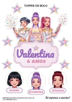 Topo de Bolo Aniversário K-Pop Colorido para Editar e Imprimir