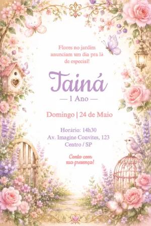 Convite de Aniversário Jardim Encantado Floral Editável