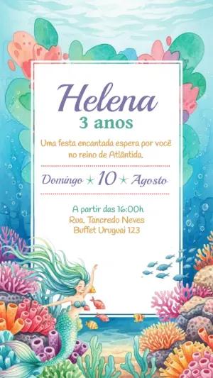 Convite Aniversário Pequena Sereia para Editar Online