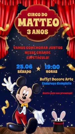Convite de Aniversário Circo do Mickey Mágico para Editar