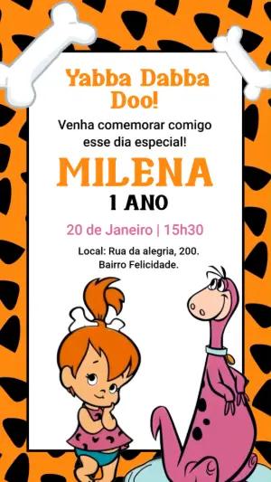 Convite Animado Aniversário Os Flintstones Pedrita Editável