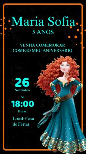 Convite Animado Aniversário Princesa Merida Valente para Editar
