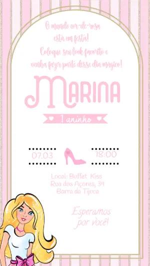Convite de Aniversário Tema Barbie Rosa Editável