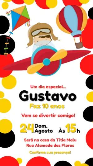 Convite de Aniversário Aviador Colorido para Editar Online