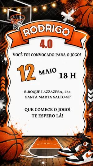 Convite Digital Aniversário Tema Basquete para Editar