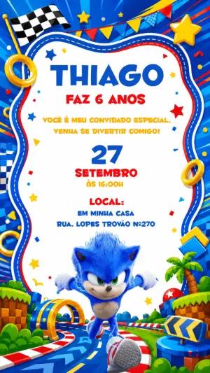 Convite de Aniversário Sonic para Editar Online