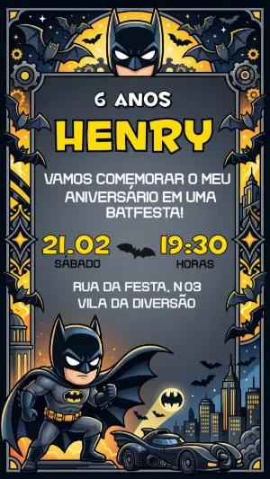 Convite de Aniversário Batman Estilo Quadrinhos para Editar