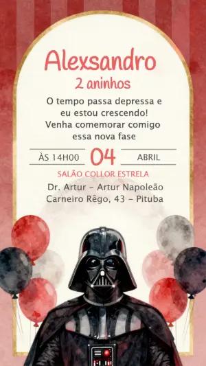 Convite de Aniversário Darth Vader Aquarela para Editar