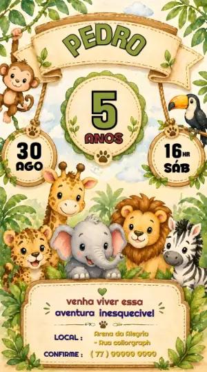 Convite de Aniversário Safari Infantil Editável
