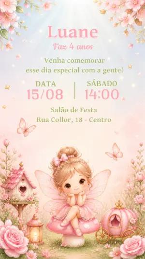 Convite de Aniversário Fada Encantada para Editar Online