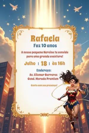Convite Aniversário Mulher Maravilha para Editar Online