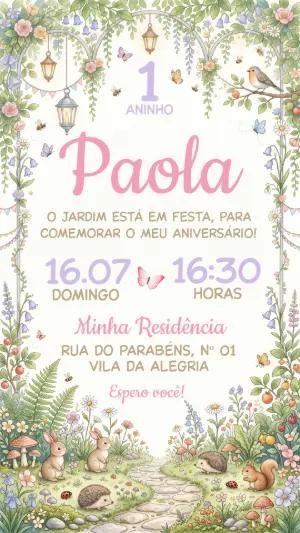 Convite de Aniversário Jardim Encantado Aquarela Editável