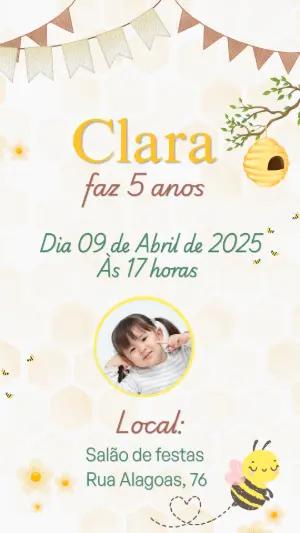Convite de Aniversário Abelhinha com Foto para Editar Online