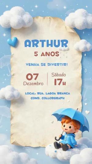 Convite de Aniversário Infantil Chuva de Bênçãos Azul Editável