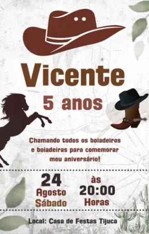 Convite de Aniversário Boiadeiro Country para Editar Online