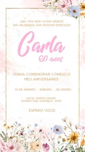Convite de Aniversário Floral Aquarela para Editar Online