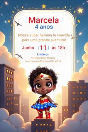 Convite de Aniversário Super-heroína Negra para Editar