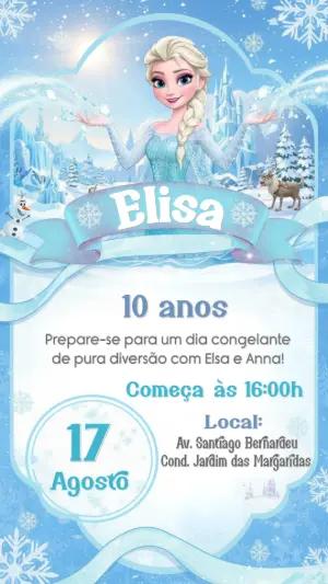 Convite de Aniversário Frozen Elsa Conjurando Magia Editável
