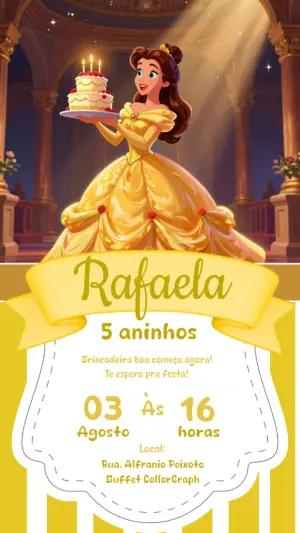 Convite Aniversário A Bela e a Fera Dourado para Editar