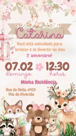 Convite de Aniversário Bosque Encantado Animais Fofos para Editar