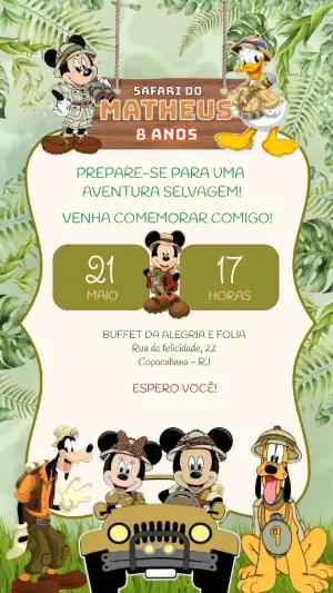 Convite de Aniversário Safari do Mickey para Editar