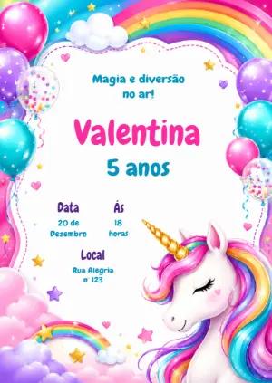 Convite de Aniversário Unicórnio Mágico para Editar Online