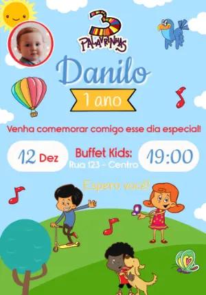 Convite de Aniversário 3 Palavrinhas Colorido para Editar