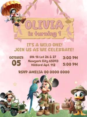Mickey & Friends Safari Birthday Invitation to Edit Online