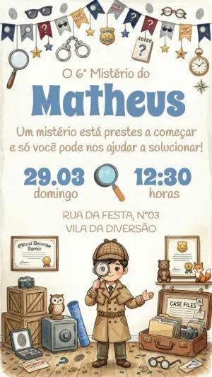 Convite de Aniversário Detetive Aquarela para Editar