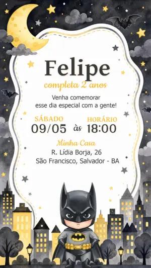 Convite de Aniversário Batman Aquarela Editável