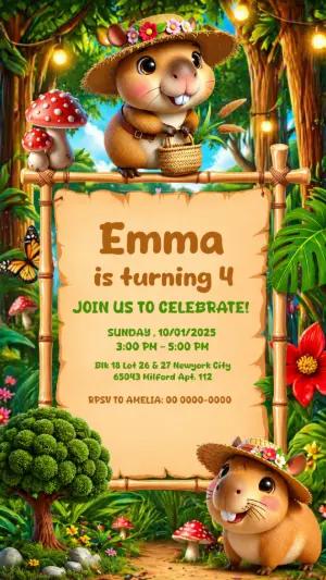 Editable Capybara Jungle Birthday Invitation Template