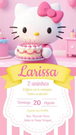 Convite de Aniversário Hello Kitty Rosa | Modelo Editável