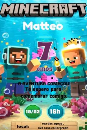 Convite Animado Aniversário Minecraft Fundo do Mar para Editar
