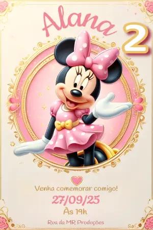 Convite de Aniversário Minnie Rosa Princesa Editável
