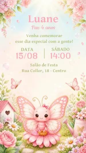 Convite de Aniversário Borboleta Jardim Encantado Editável