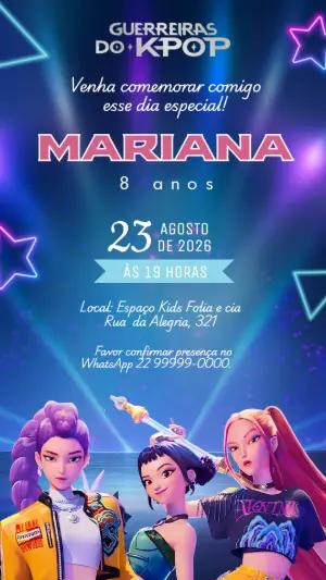 Convite de Aniversário K-pop Guerreiras Neon para Editar