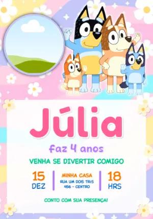 Convite Digital Aniversário Bluey com Foto Modelo para Editar