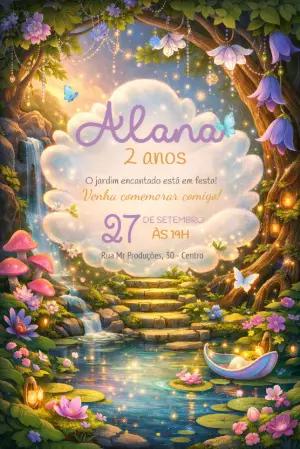 Convite de Aniversário Jardim Encantado Mágico para Editar
