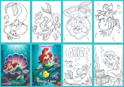 Livrinho de Colorir Sereia Ariel para Aniversário | Modelo Editável